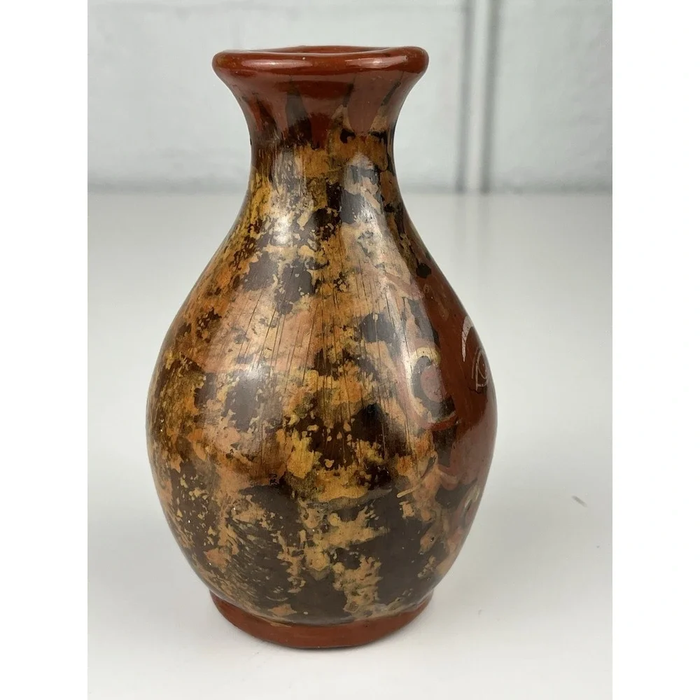Tonala Pottery Vase Sun Angel Ortiz Gabriel Mexico Handpainted 5.75